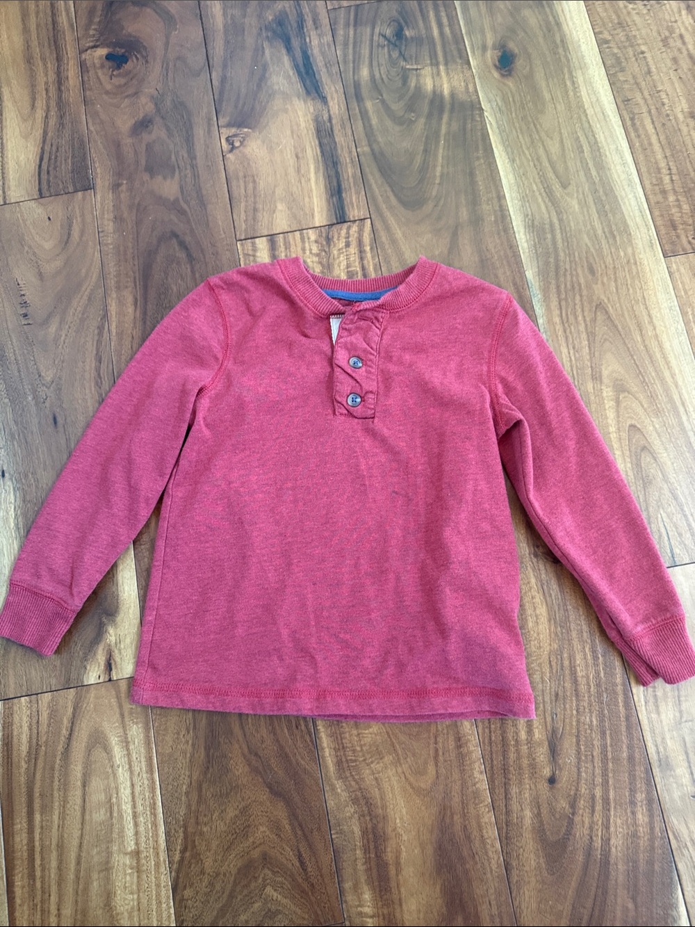 Kids Long-Sleeve Henley Shirt in Coral Red